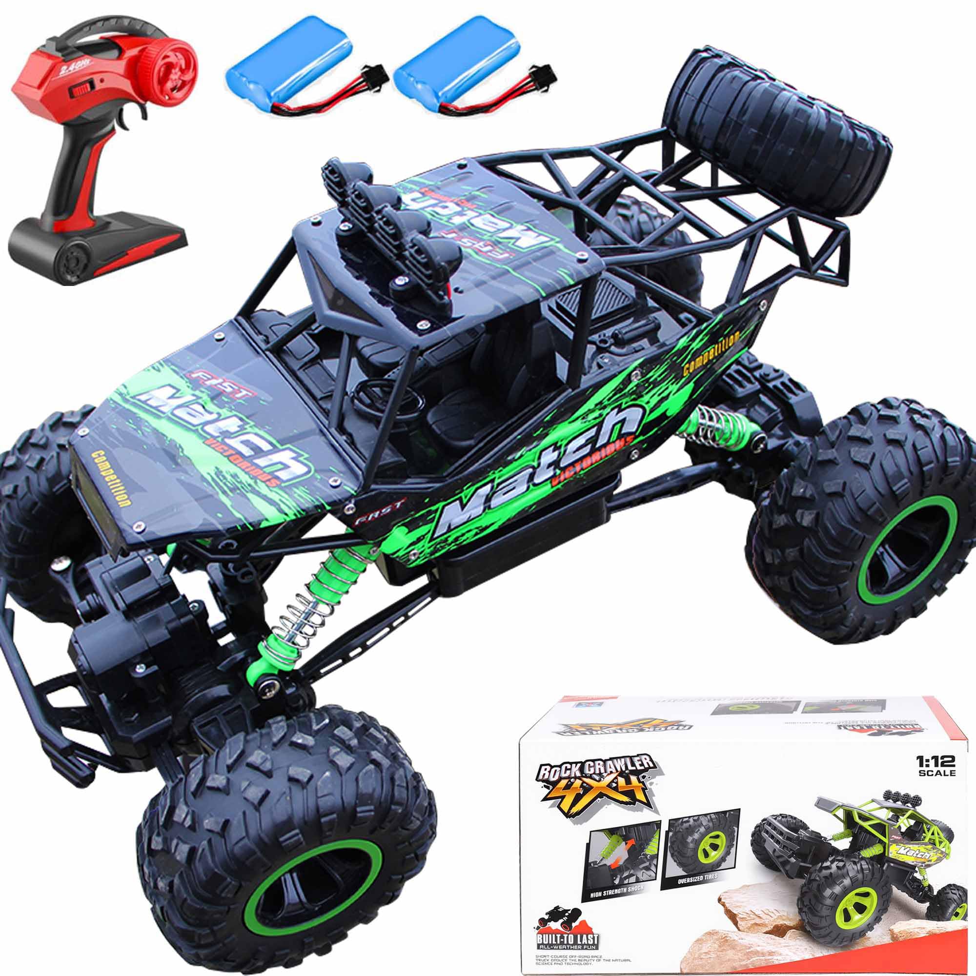 SULIFEVIP 1:12 RC Car RC Monster Truck Remote Control Car 4WD Off-Road Radio Controller Cars Monster Truck, Metal Shell with 2 Batteries Large 38CM For Kids,Multiplayer Play Vehicles 5 Colors (Green)
