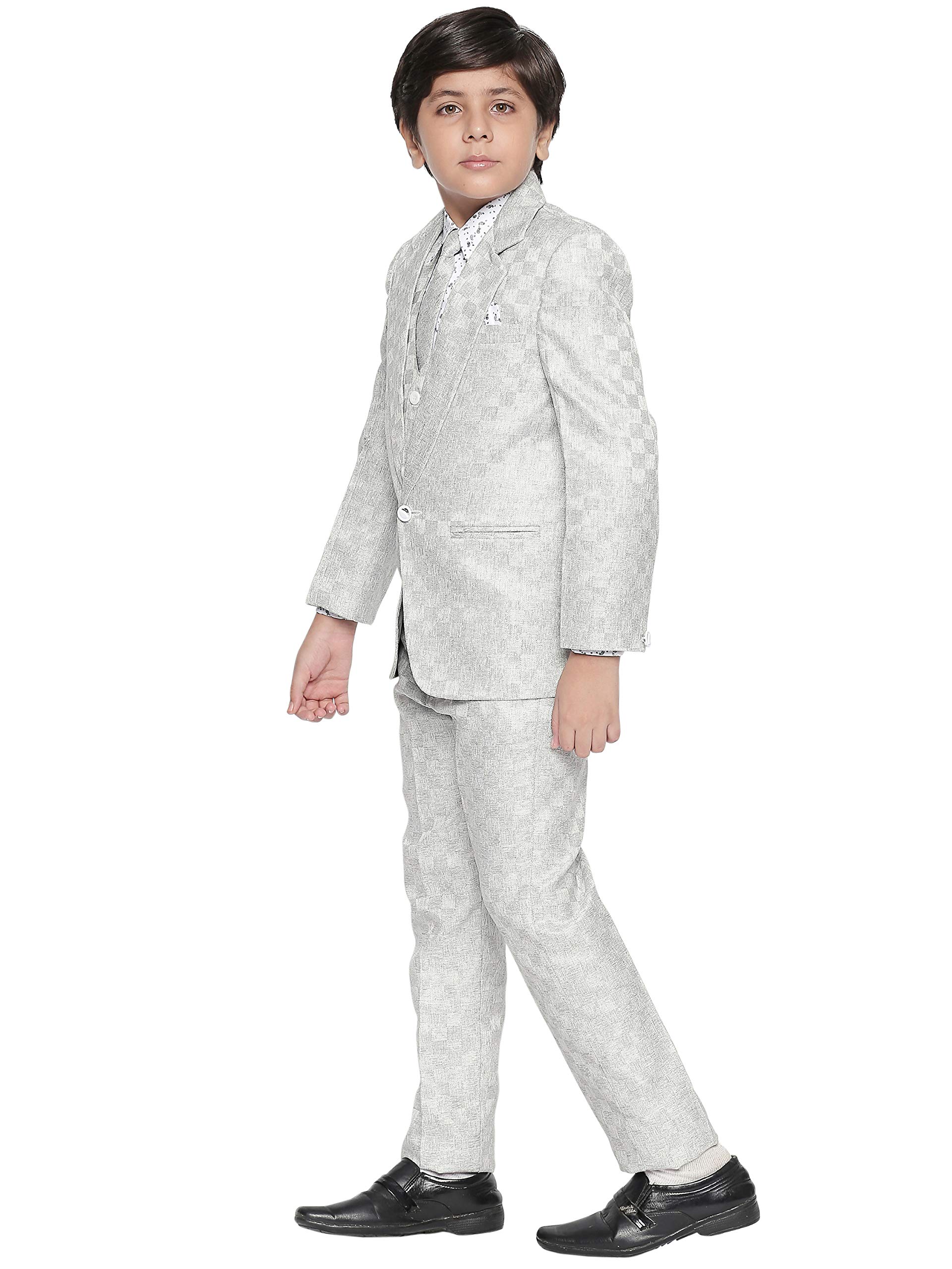 Jeetethnics Boys Silver Checked Coat Suit Set with Waistcoat Shirt and Trousers (9061CJ)
