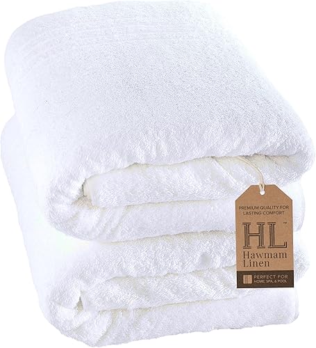 Hawmam Linen Toallas de baño grandes jumbo, suaves y absorbentes, toallas de 100 % algodón prémium, 35 x 70 pulgadas, 2 unidades (color blanco)