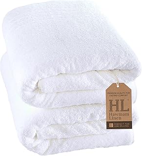 Hammam Linen Jumbo Large Bath Sheets Towels 2-Pack 35 x 70 Inches Soft and Absorbent, Premium Quality 100% Cotton Towels (White, Bath Sheet)
