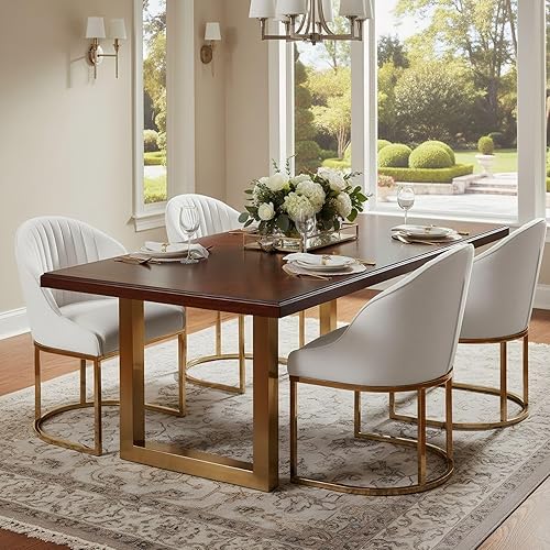 Miniatura 3 de Juego de 4 sillas de comedor modernas, sillas de cocina tapizadas con patas de metal cromado dorado, respaldo redondo, taburetes decorativos de