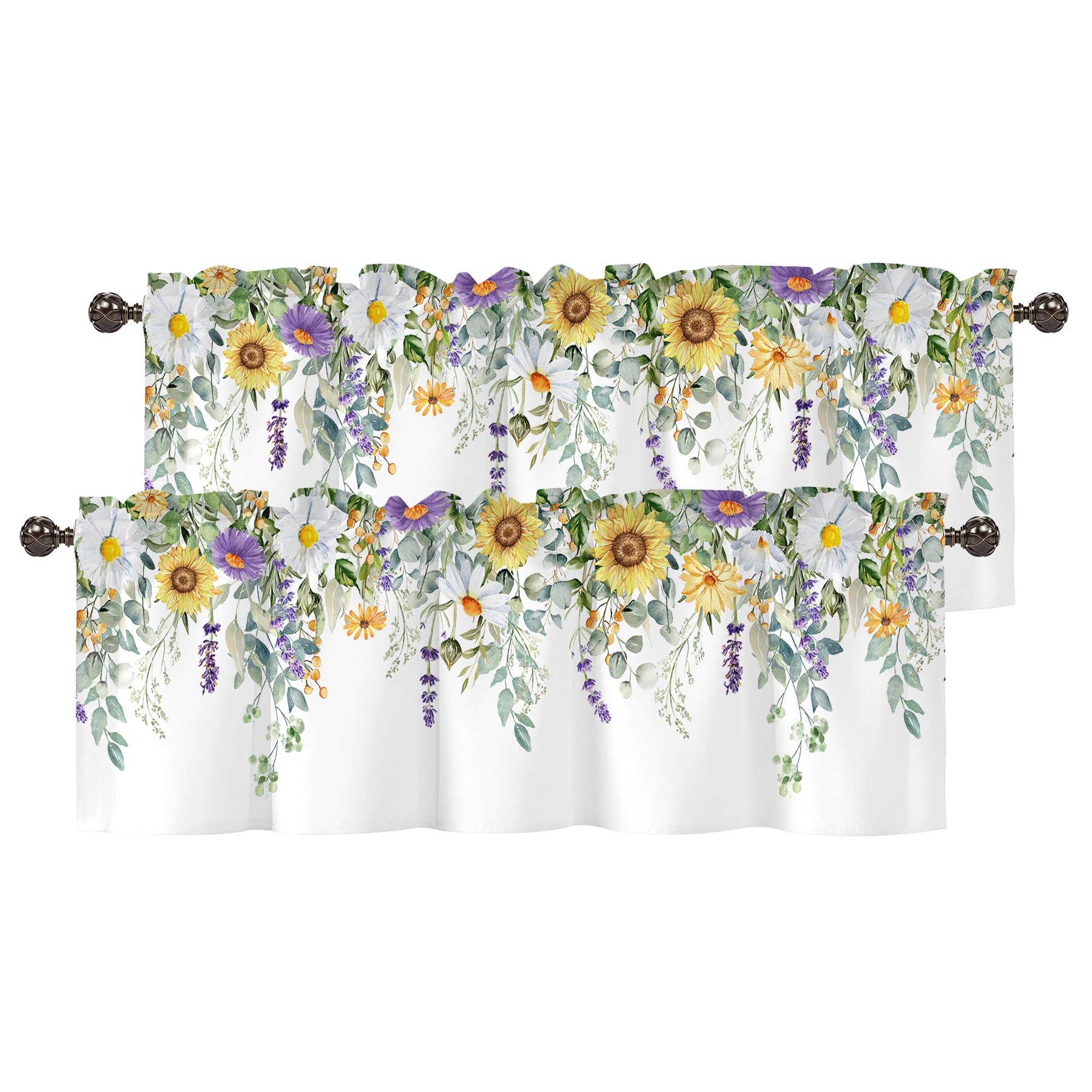 Spring Wildflower Flower Kitchen Valance Curtains, Rod Pocket 42x12 in