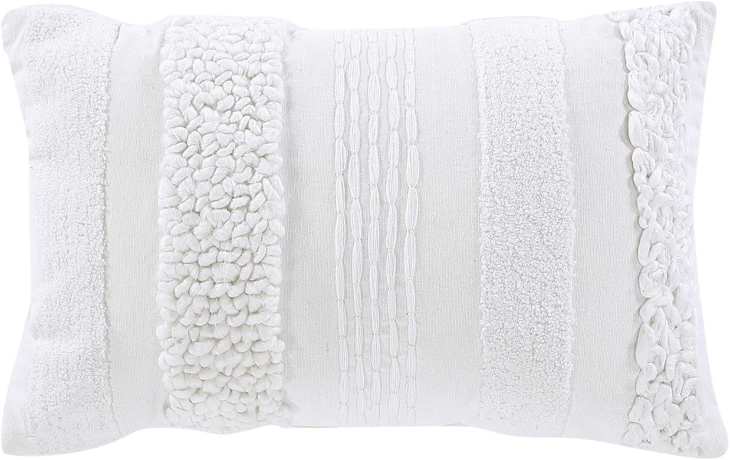 Brielle Home Lennon Textured Cotton Boudoir Decorative Throw Pillow, 12x18, White