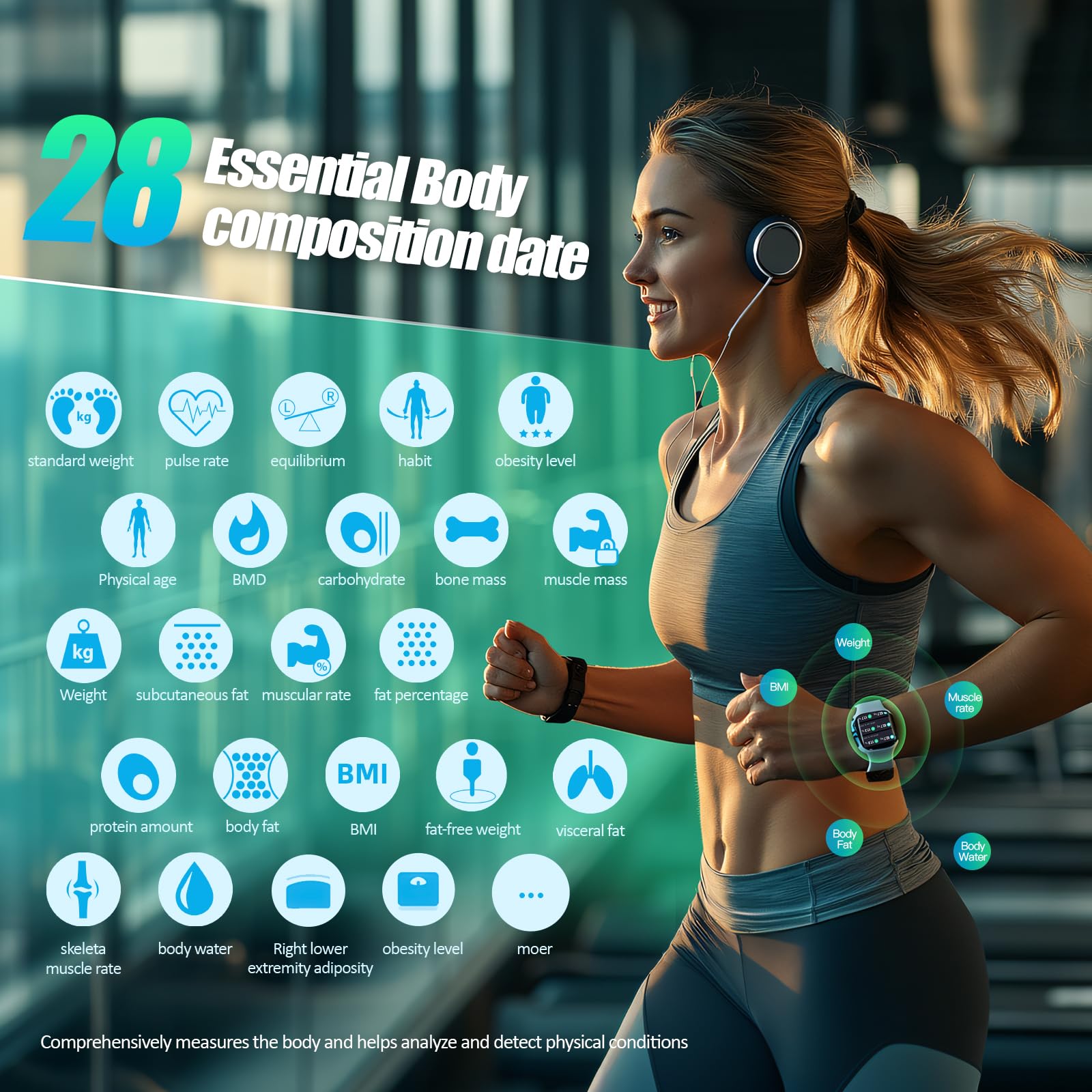 Báscula inteligente para peso corporal y porcentaje de grasa, báscula digital de alta precisión para analizador de composición corporal BMI 28, báscula inteligente de 8 electrodos, báscula de pesaje