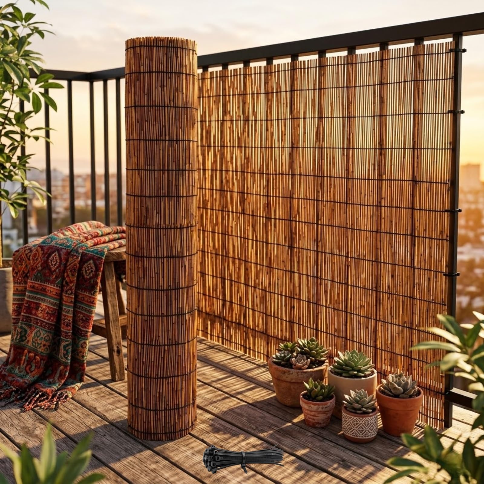 Arella in Canna Naturale Canniccio Bambù 153x305 cm, Stuoia Frangivista e Ombreggiante per Recinzione Esterno, Giardino Balcone Terrazza(Marrone,91x884cm(3x29ft))