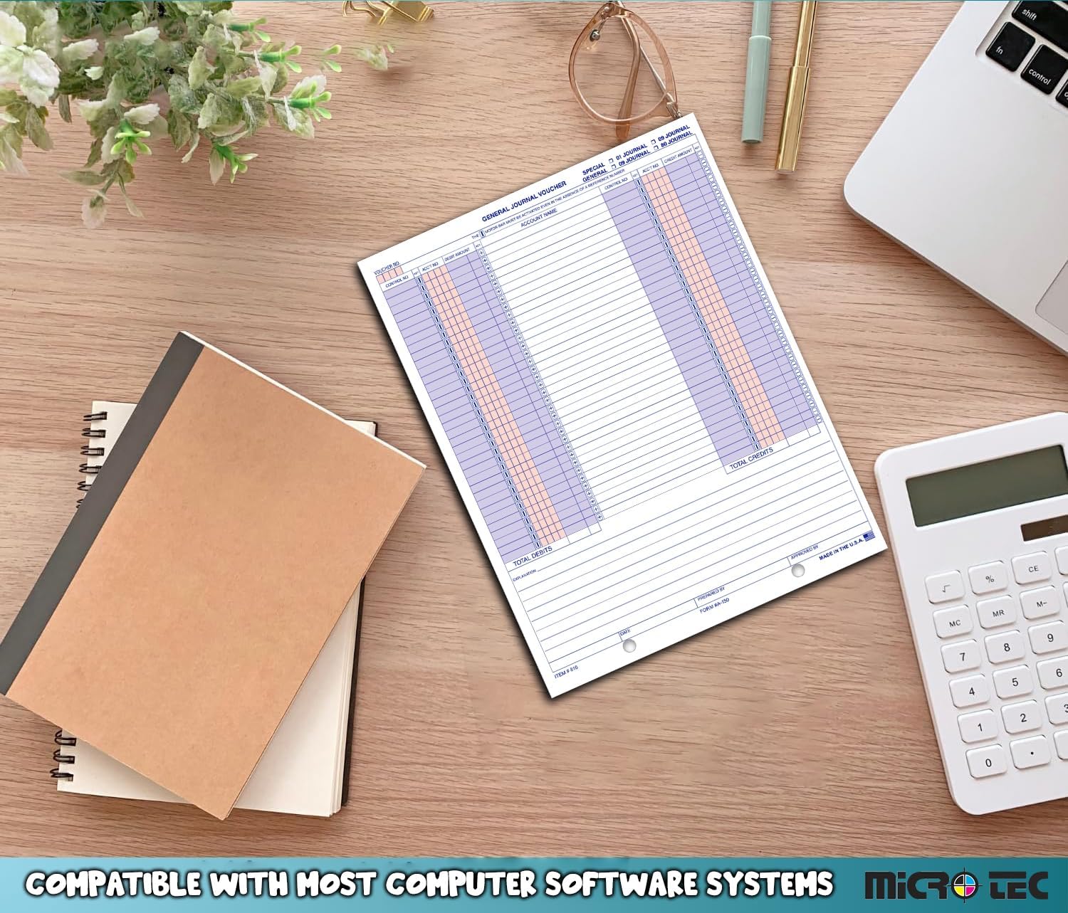 General Journal Voucher Form A-150, Accounting Voucher Sheets 8.5 x 11, Single-Part White Cut Paper, Bookkeeping Transaction Voucher for Expense Tracking & Accounting Records - Pack of 100