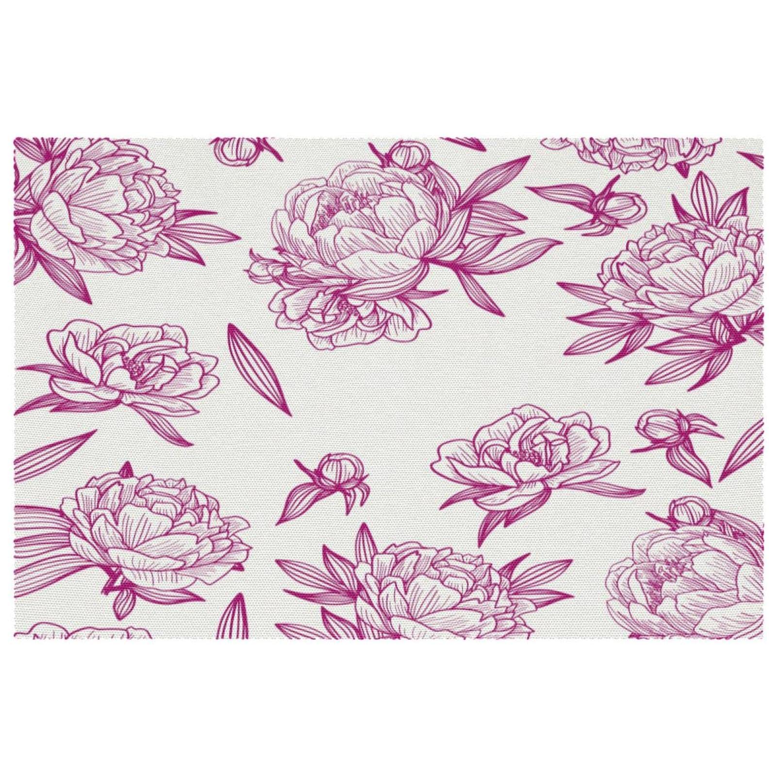 Set de table pivoine antidérapant et résistant à la chaleur pour repas sans tache - Lot de 6