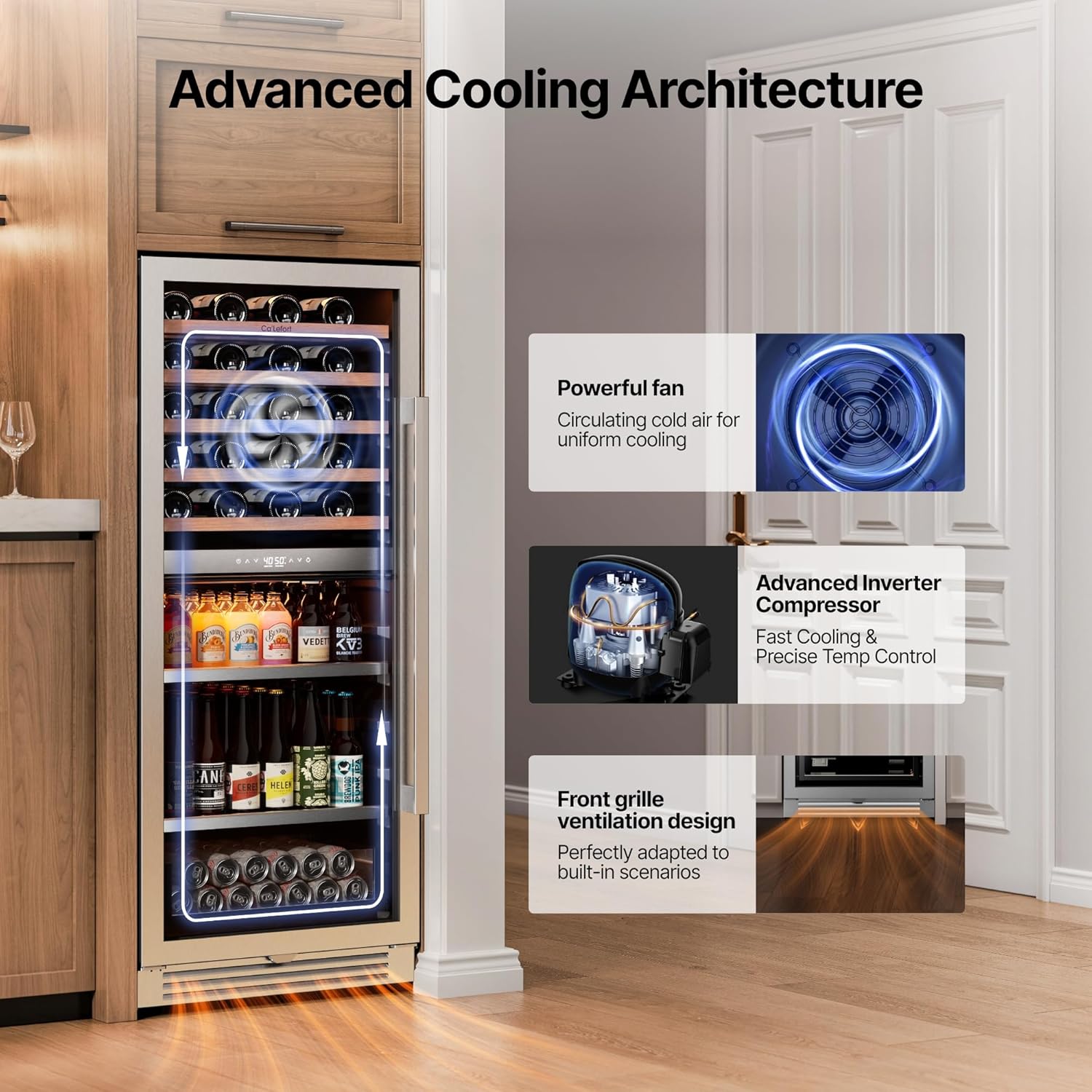 Ca'Lefort Wine Fridge Dual Zone, 112 Can and 40 Bottle 24 Inch Wine Cooler, 34-65°F Wine Refrigerator with Glass Door, 3 LED Built-in/Freestanding Fridge for Bar/Kitchen/Resterant (Left-Hinged)