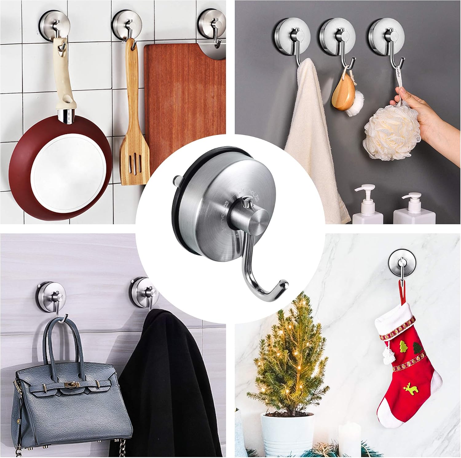 JOMOLA Suction Cup Shower Hook for Inside Shower Towel Hooks with Suction Cup Holder Kitchen Utensil Storage Organizer for Bathroom Towel Hanger Stainless Steel Brushed Finish, 2PCS image 3