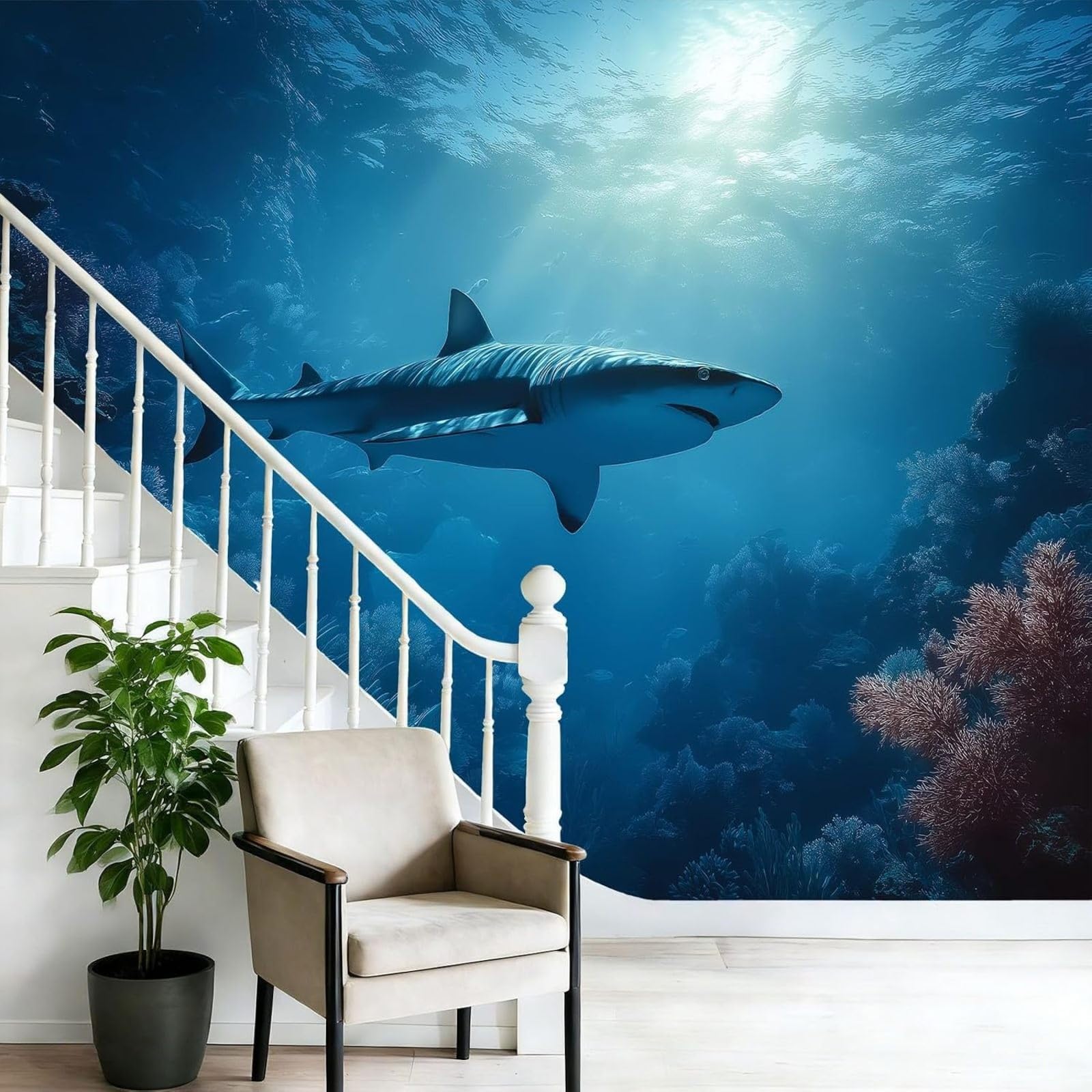 Kfjhgbdshhj 3D Mural Photo Mural-Wallpaper Ocean Coral Sharks Wall Mural For Living Room, Bedroom, Tv Background Wall Decoration, Marine Large 3D Effect Wall Mural, 400Cm X 280Cm Poster - Wall Sticker - Frameless