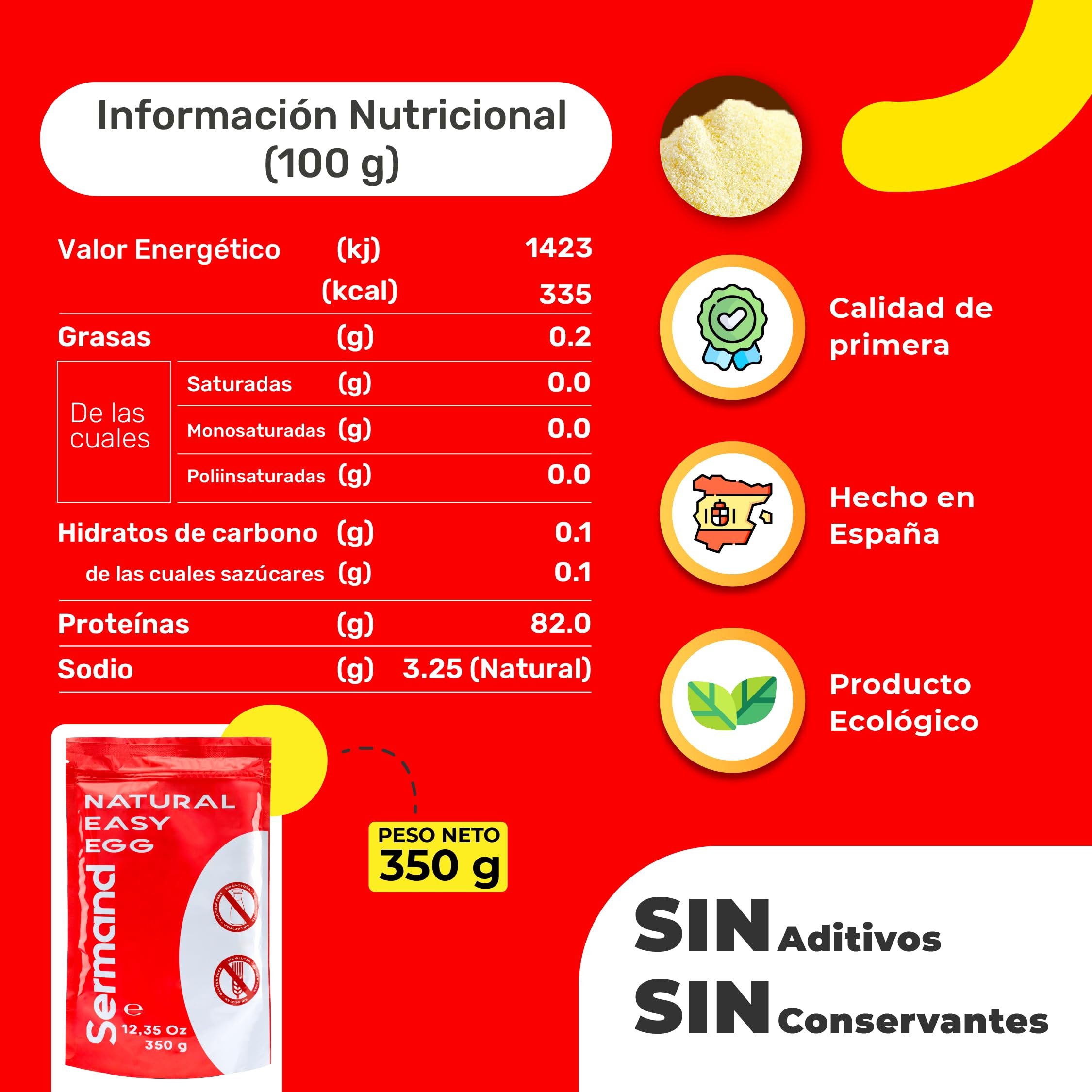 Ökologisches Eiweißpulver (350 g) | ökologisches Eiweißpulver | Eieralbumin | ohne Zusatzstoffe | laktosefreie Produkte | Präsentation in Zip-Tasche