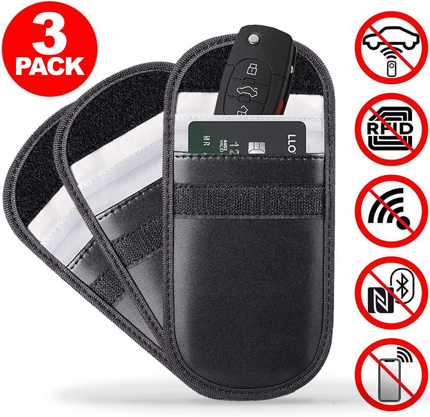 ACENTIX 3 x RFID Signal Blocking Entry Car Key Fob Faraday Pouches, Anti Theft Guaranteed | 100% Genuine PU Leather | Blocks RFID/WIFI/GSM/LTE/NFC | Maximum Protection Security Pouch