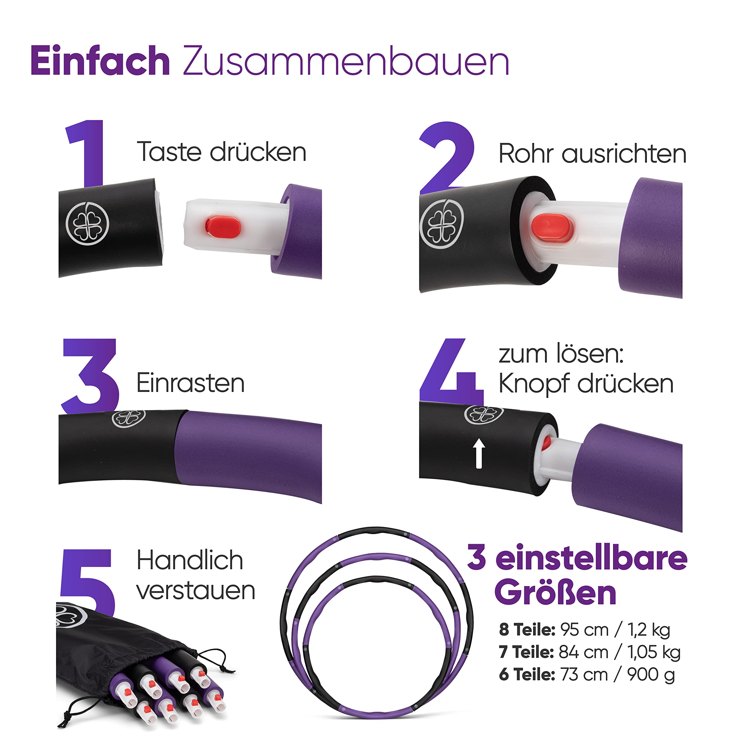 Clove ® Hula Hoop Reifen 1,2kg für Erwachsene zum Abnehmen inkl. Tasche & Maßband | Hula-Hoop mit Massage Noppen ideal für Gewichtsverlust/Bauchformung/Charminer Training/Schildkröt Sport