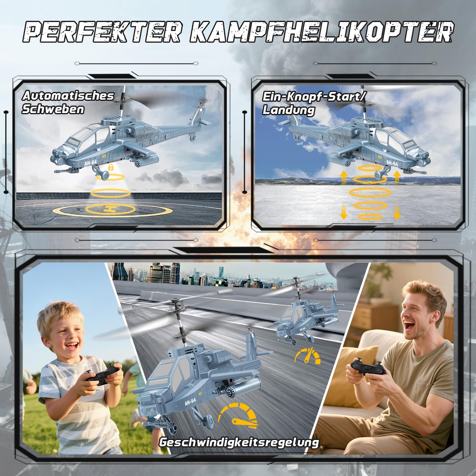Charmofun Hubschrauber Ferngesteuert, 2.4Ghz RC Helikopter mit Licht und 3 Akkus, 40 Minuten Flugzeit, 3.5 Kanäle Helikopter Ferngesteuert mit Höhenhaltefunktion, Geschenke für Kinder ab 8 Jahre(Blau)
