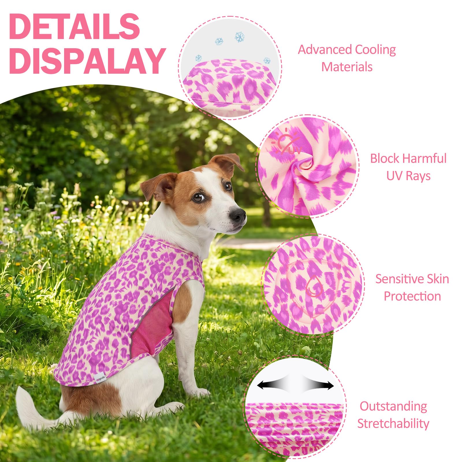 Camisa de protección Solar UPF 50+ para Perro, Paquete de 2 Prendas Suaves de Secado rápido para Perros pequeños y medianos, Leopardo, Rosa, Talla M
