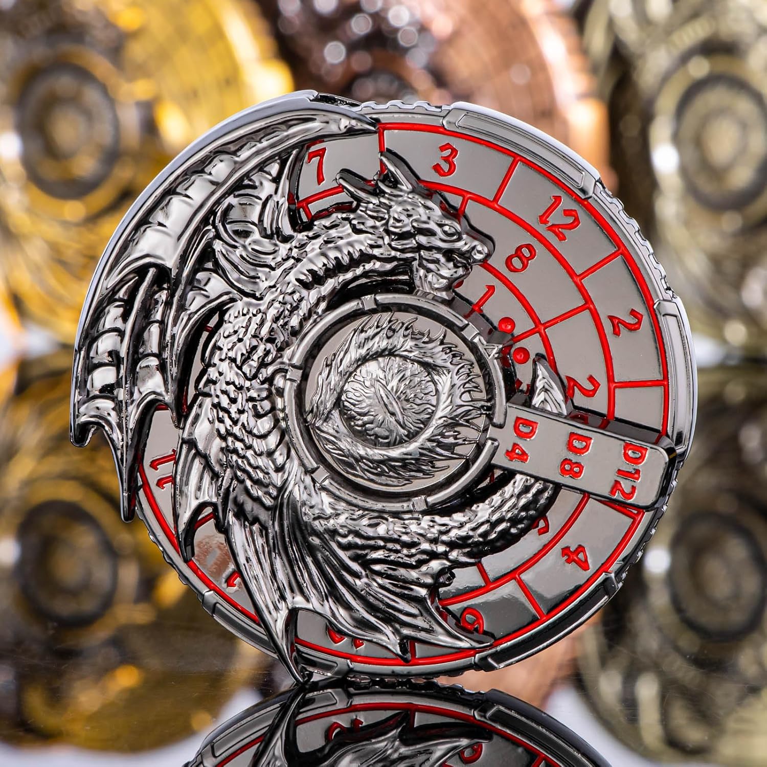 KERWELLSI 7 in 1 Spinner DND Dice Set D&D, Metal Roulette Dragons D and D Dice with Gift Box, Polyhedral Dungeons Role Playing Gaming Dice, Antique Cyan