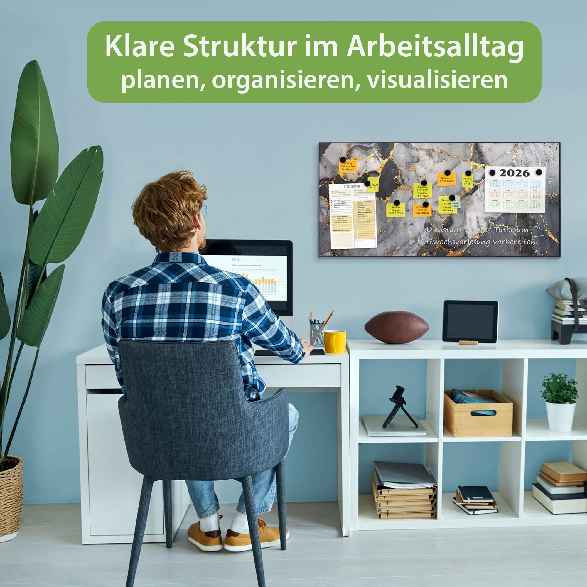 banjado Magnettafel Metall 78 x 37cm - beschreibbare Magnettafel - Metall Pinnwand als Memoboard - Magnetwand Küche, Büro, Kinderzimmer Schwarz inkl. 4 Magnete & Montageset - Motiv Schwarzer Marmor mi