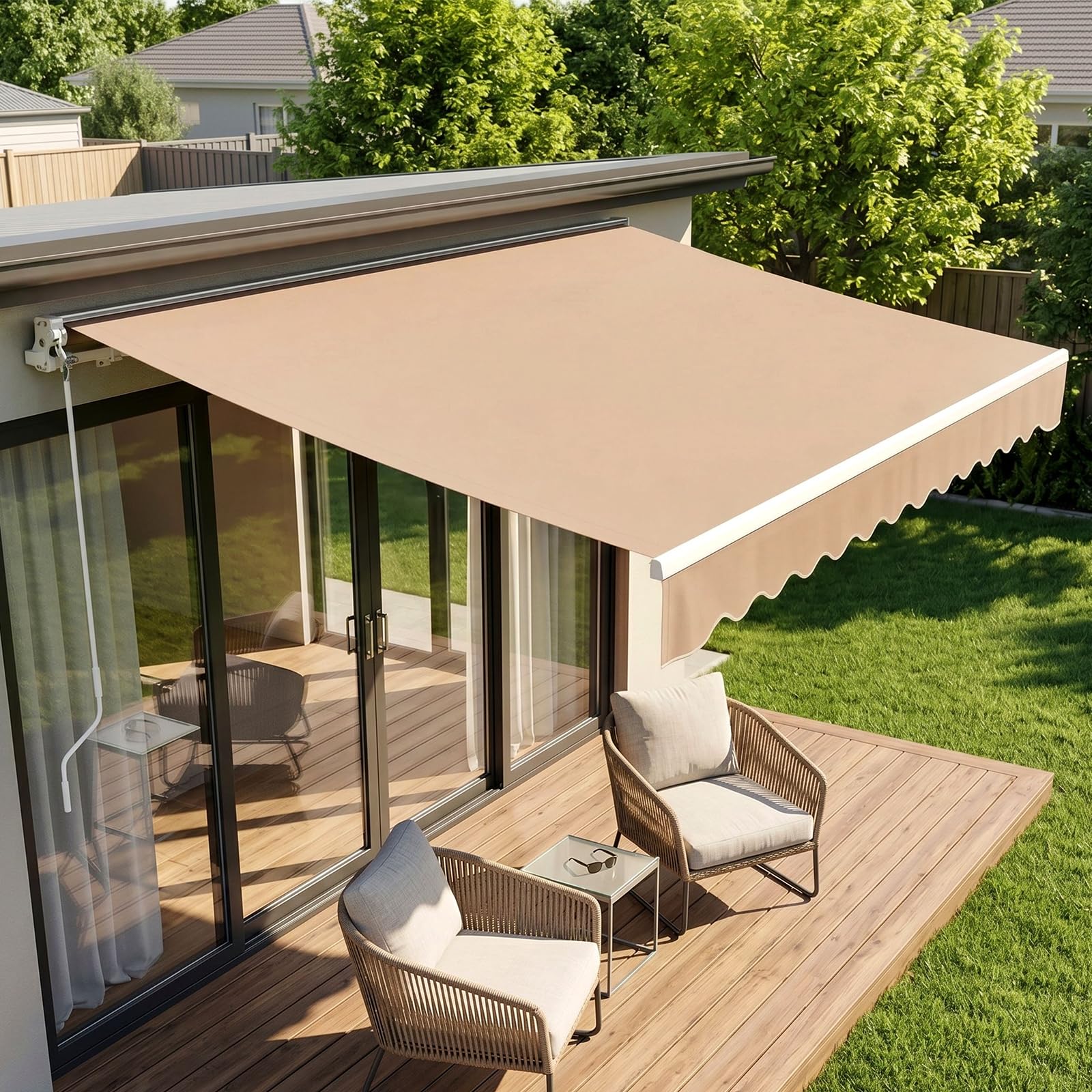 Auvent Manuel Rétractable pour Bras Articulés, 300 x 250 cm, Store Articulé, avec Support Mural, Manivelle, Imperméable, AluminiumPolyester, pour Extérieur, Terrasse, Balcon, Kaki
