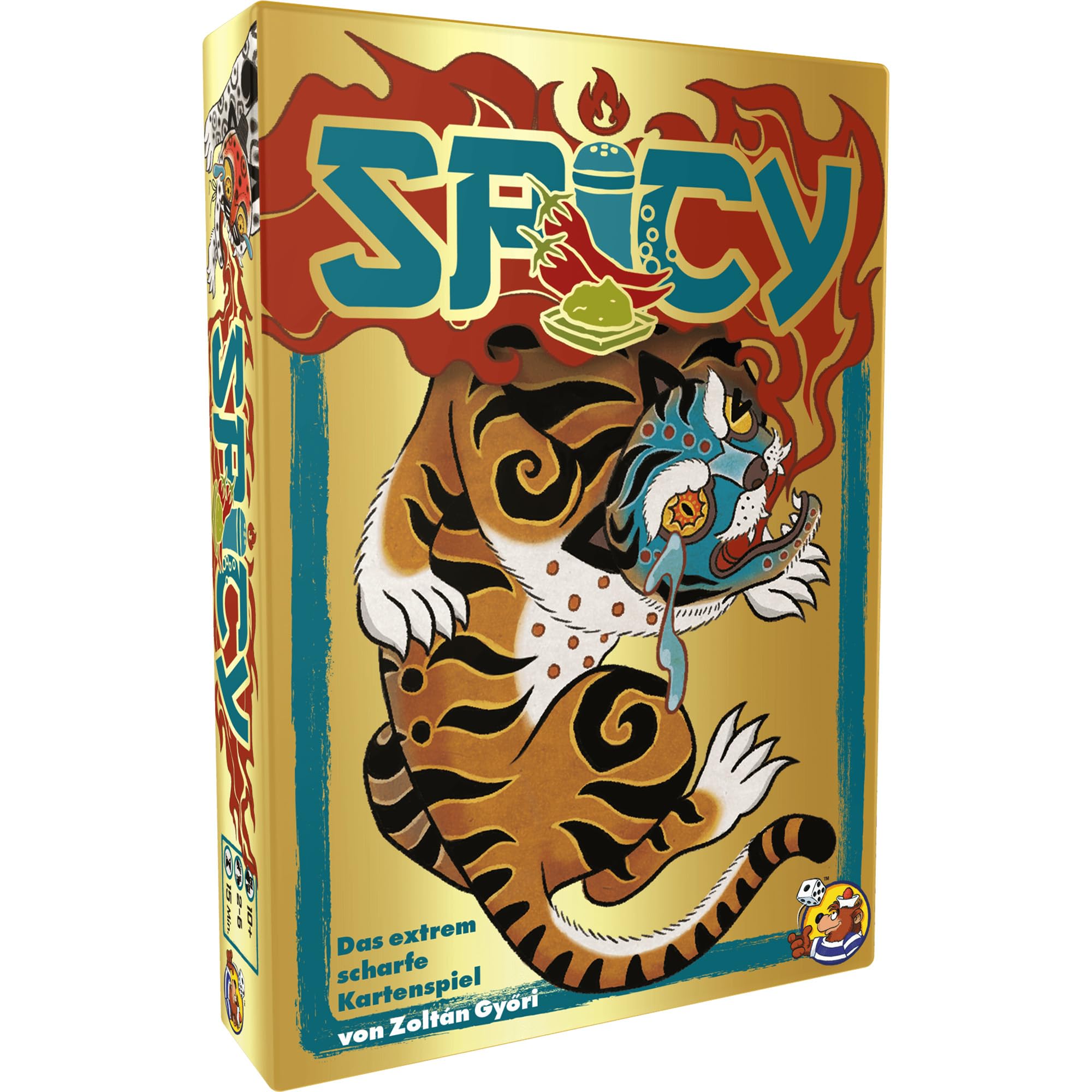 HeidelBär Games Spicy - Bluff Kartenspiel mit goldfarbenen Kartenrückseiten - Gesellschaftsspiel mit edler Spieleschachtel in schickem Metallic-Gold - Deutsch - 2-6 Spieler - Ab 10 Jahren