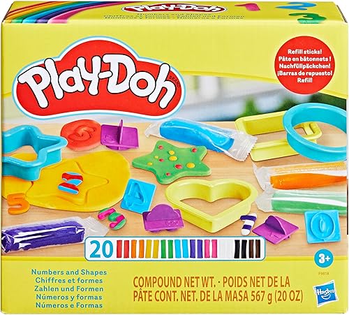 Play-Doh Juego de números y formas con 17 herramientas y 20 palos compuestos, juguetes de artes y manualidades para niños de 3 años y más