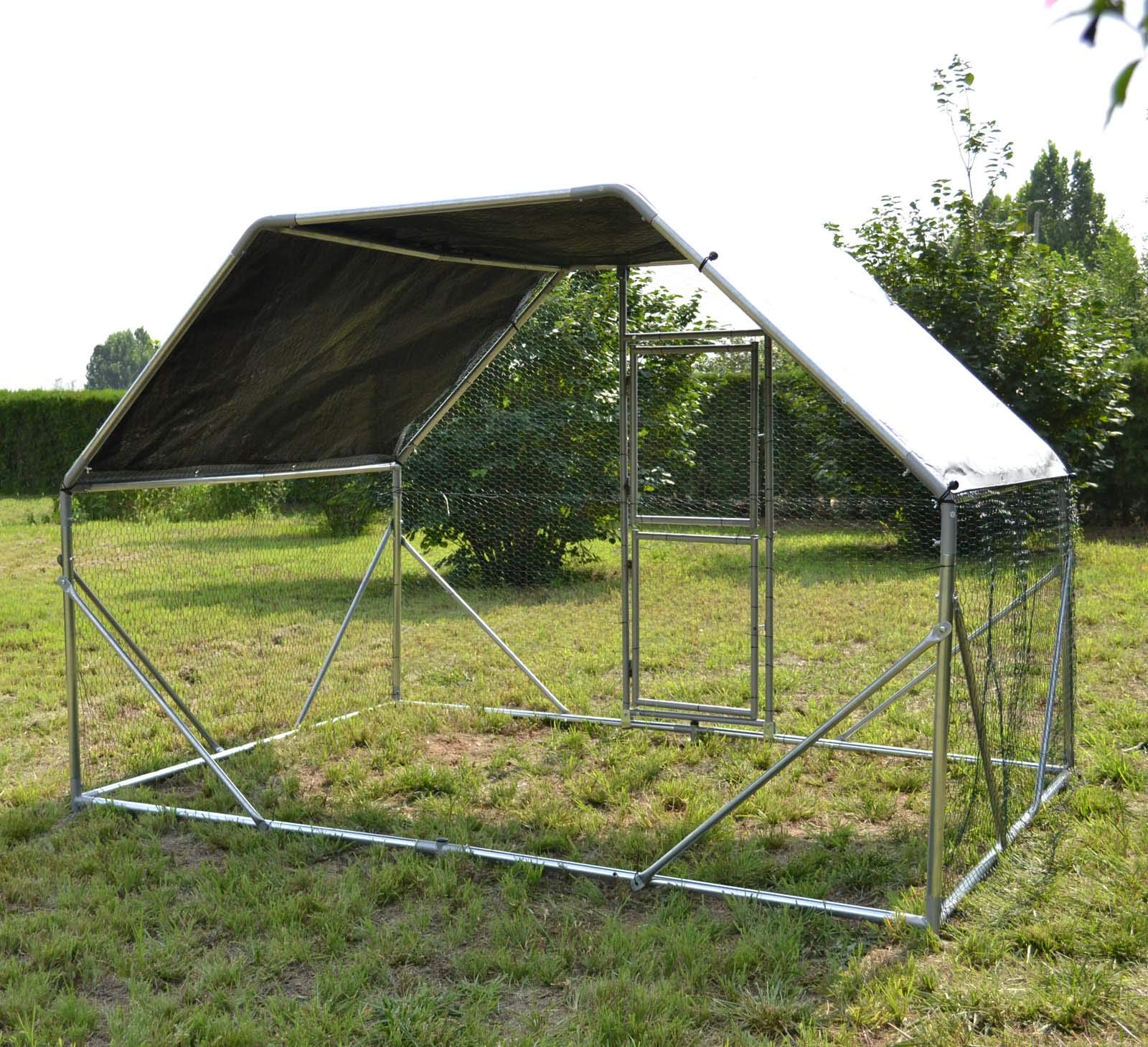 Jaula Recinto Corral XXL 2x3x2m con Techo Solar Impermeable y Puerta Animales Aves Gallinas Pollos