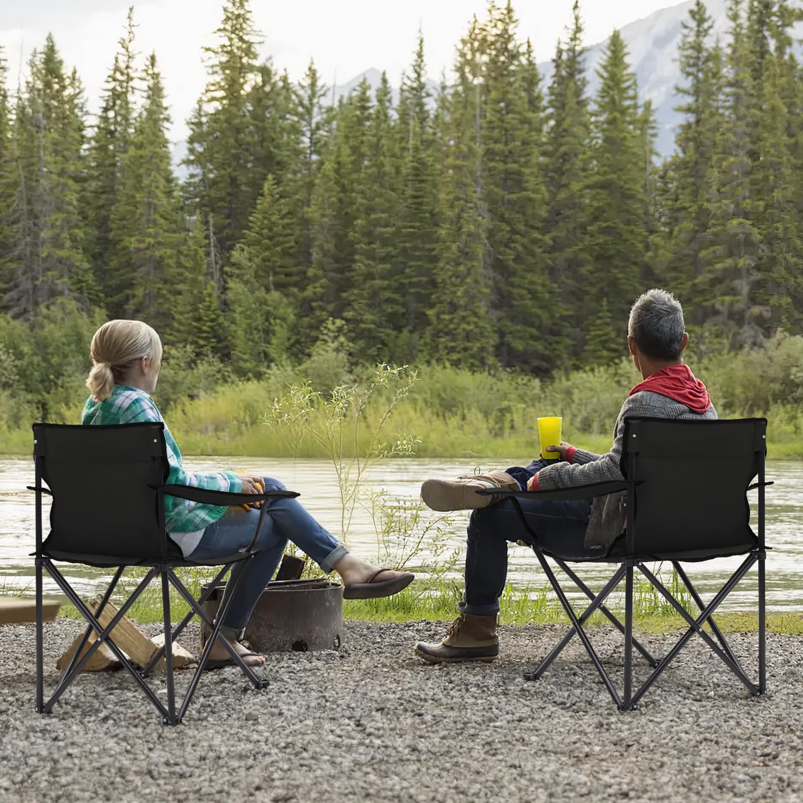 Sunula 3er Set Klappstuhl Outdoor mit Getränkehalter & Tragetasche, Leichtgewicht Anglersessel Klappbar, Robuster Campingstuhl Gartenstuhl