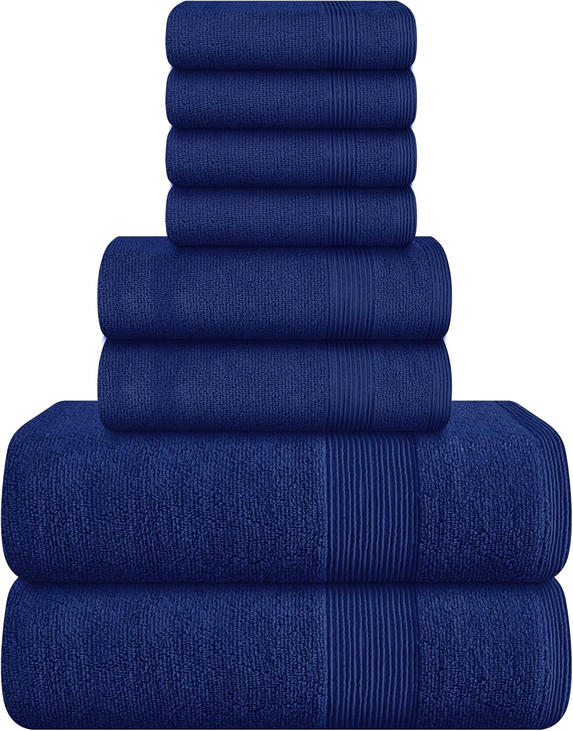 Belizzi Home 8-Piece Navy Blue Cotton Towel Set - 100% Ring Spun, Ultra Soft Absorbent 450 GSM Hotel Spa Quality Bath, Hand & Washcloths