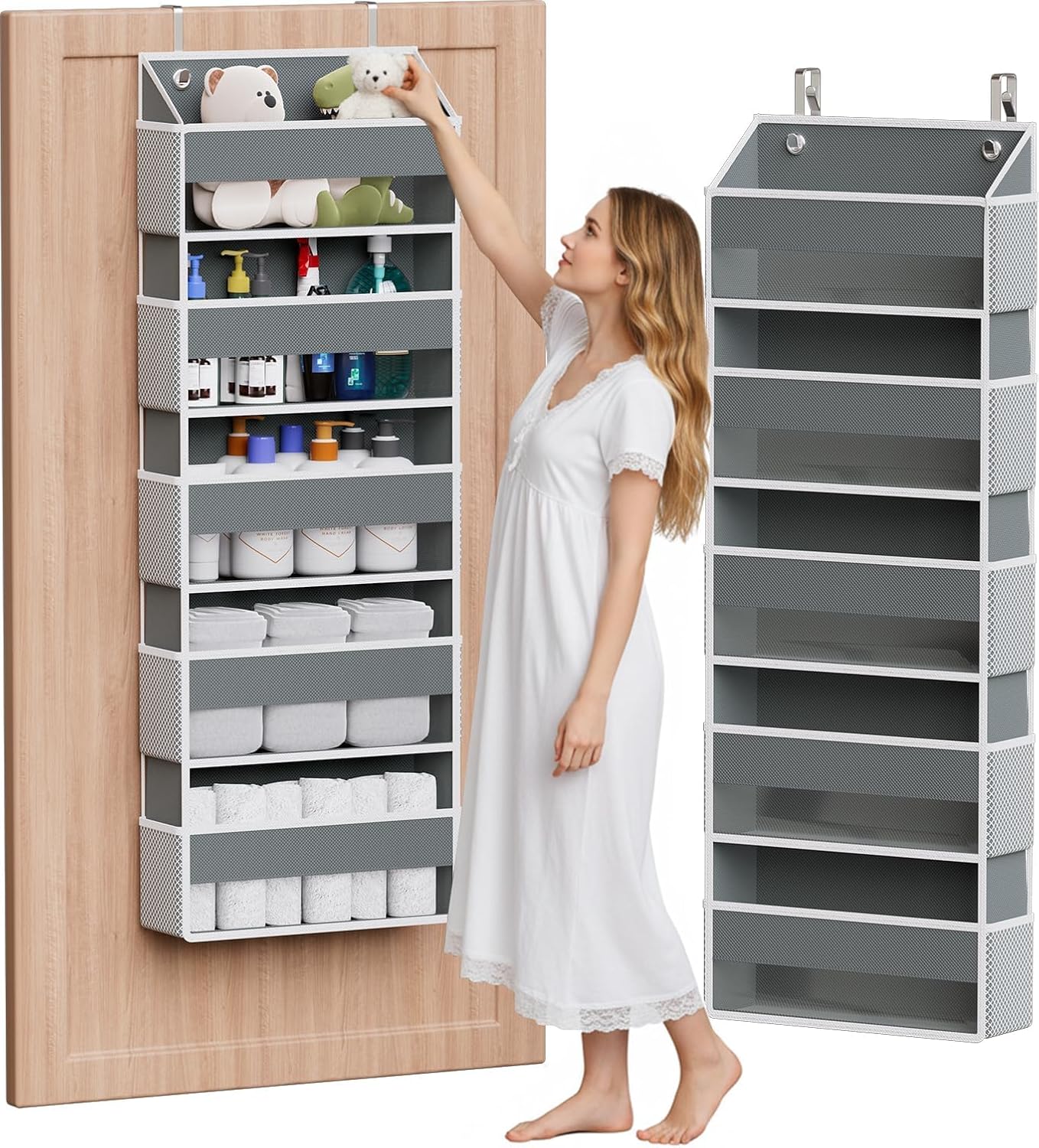 Simple Trending Over The Door Organizer with 10 Side Pockets, Dark Grey
