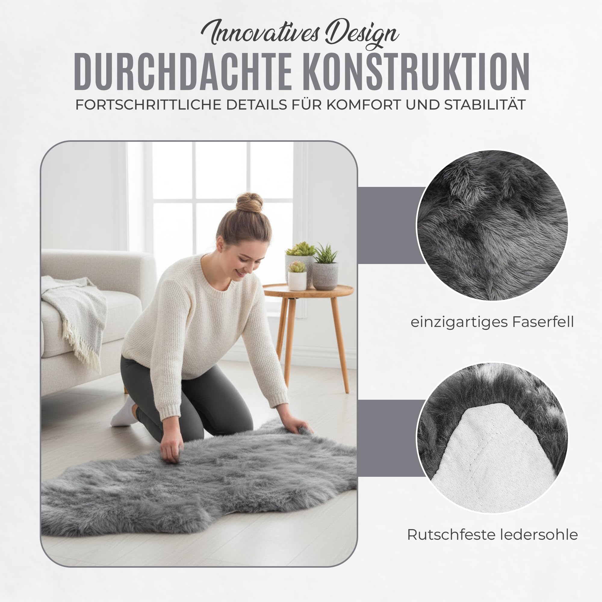 Echtes Schaffell Grau Natur – Premium Lammfell Teppich, Kuschelig Weiches Fell, Wärmeisolierend & Atmungsaktiv – Deko, Sitzauflage für Sofa, Bett & Stuhl (L:100-110cm)