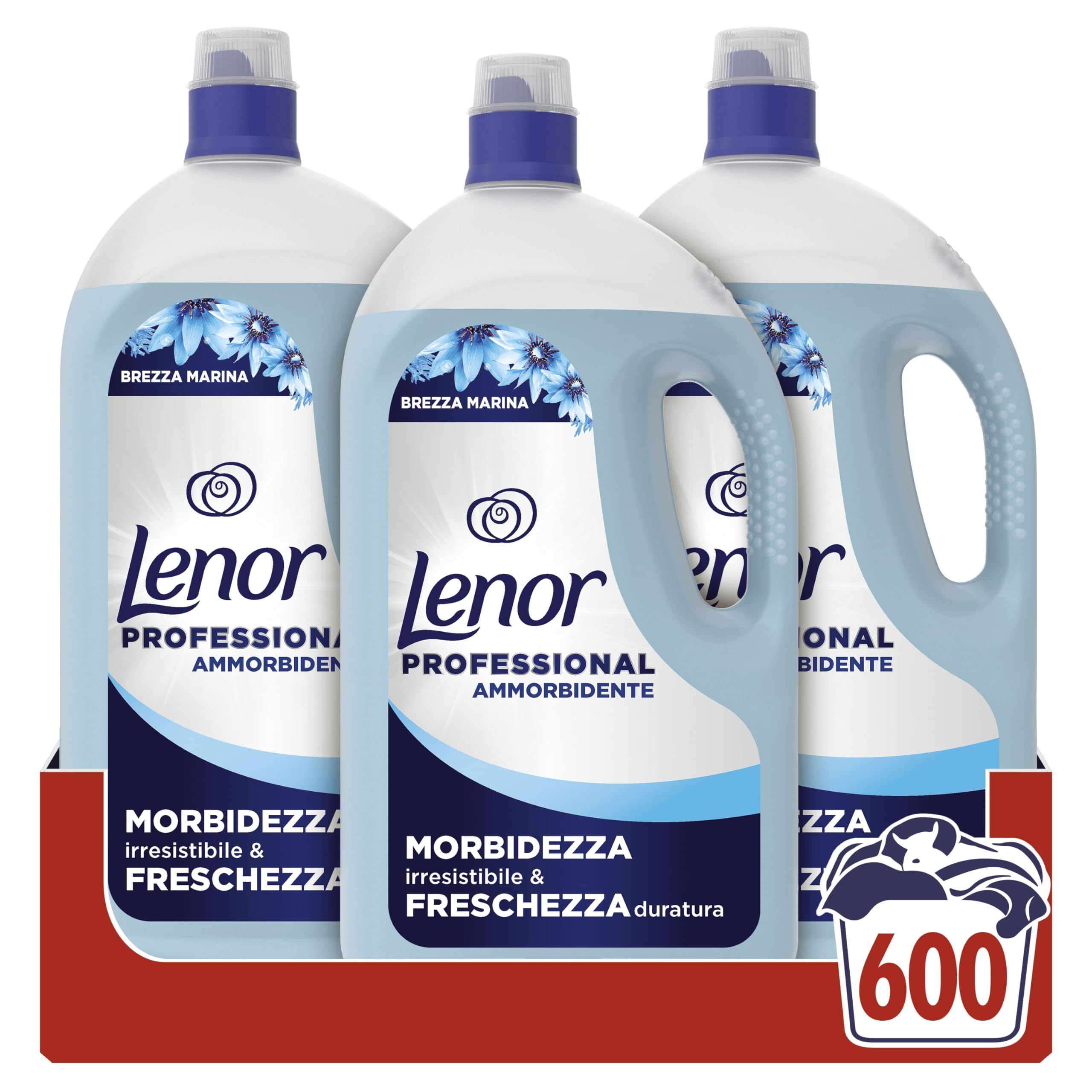 Lenor Professional Ammorbidente Concentrato, 600 Lavaggi (200 x 3), 12L (4L x 3), Brezza Marina, Morbidezza Irresistibile e Freschezza Duratura, Per Bucato Professionale