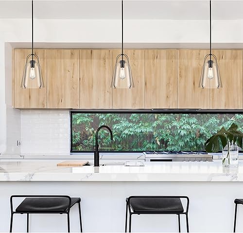 Miniatura 4 de Westinghouse Lighting 6130100 Kewadin - Colgante de transición de una luz para interiores, acabado negro mate, cristal transparente