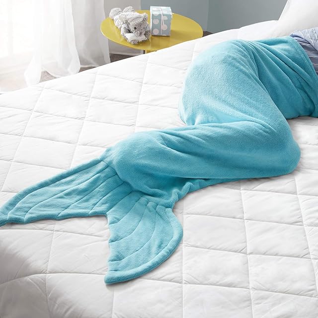 SCM Raschel Flannel Mermaid Tail Blanket for Girls Kids Adults - Super Soft Warm Lightweight in Living Room Bedroom All Seasons (Blue Radiance, 56x168cm)