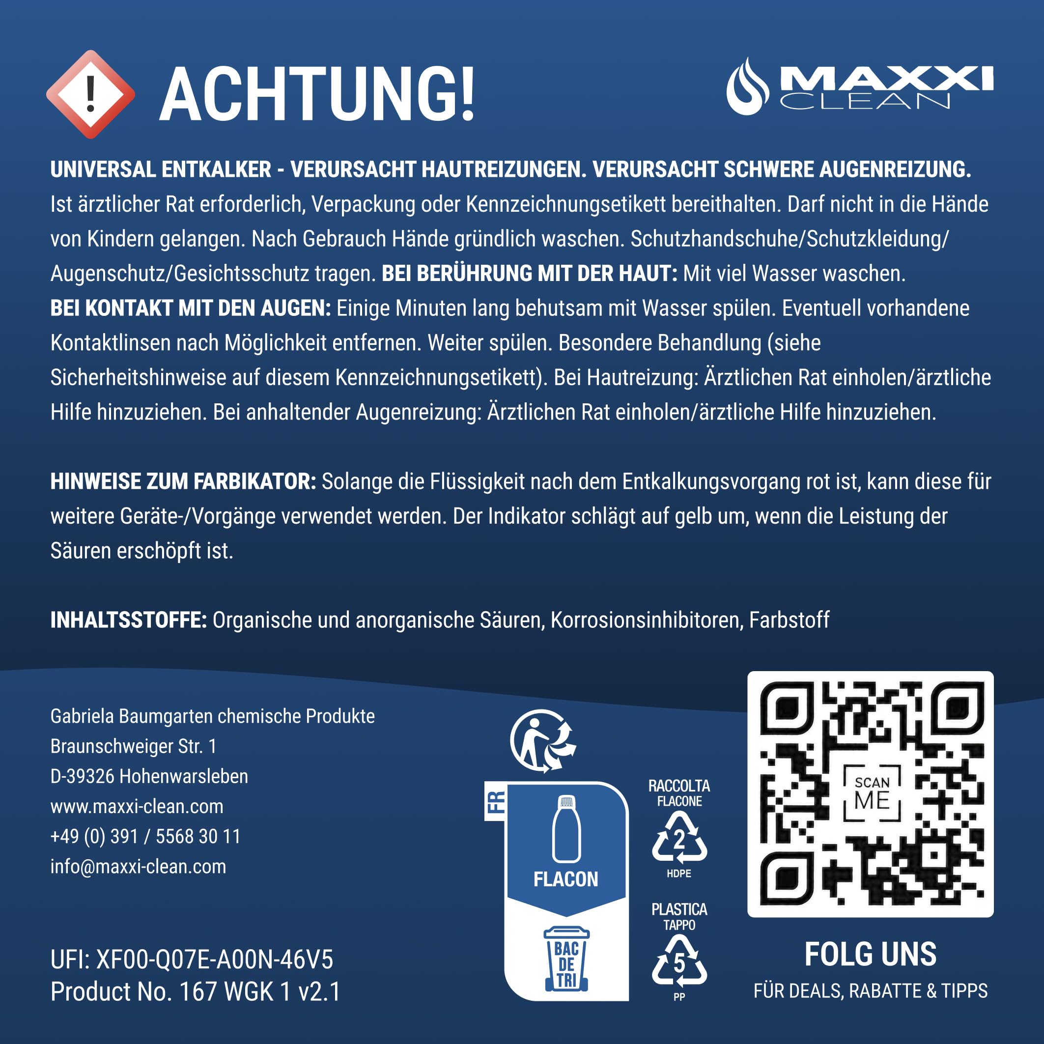 Maxxi Clean | Uniwersalny odkamieniacz do wszystkich ekspresów do kawy, czajników, innych urządzeń gospodarstwa domowego, a także łazienki i kuchni | Nadaje się do wszystkich marek i modeli |