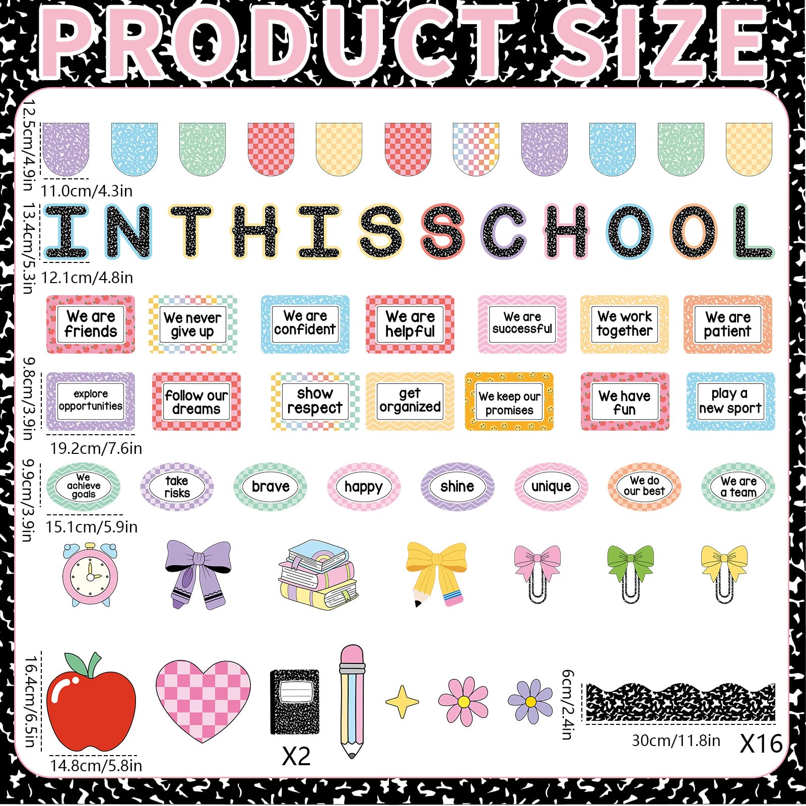 In This School - Tablero de anuncios motivacional para decoración de aula, estación de afirmación, composición tablón de anuncios inspirador positivo para volver a la escuela, recortes para el aula