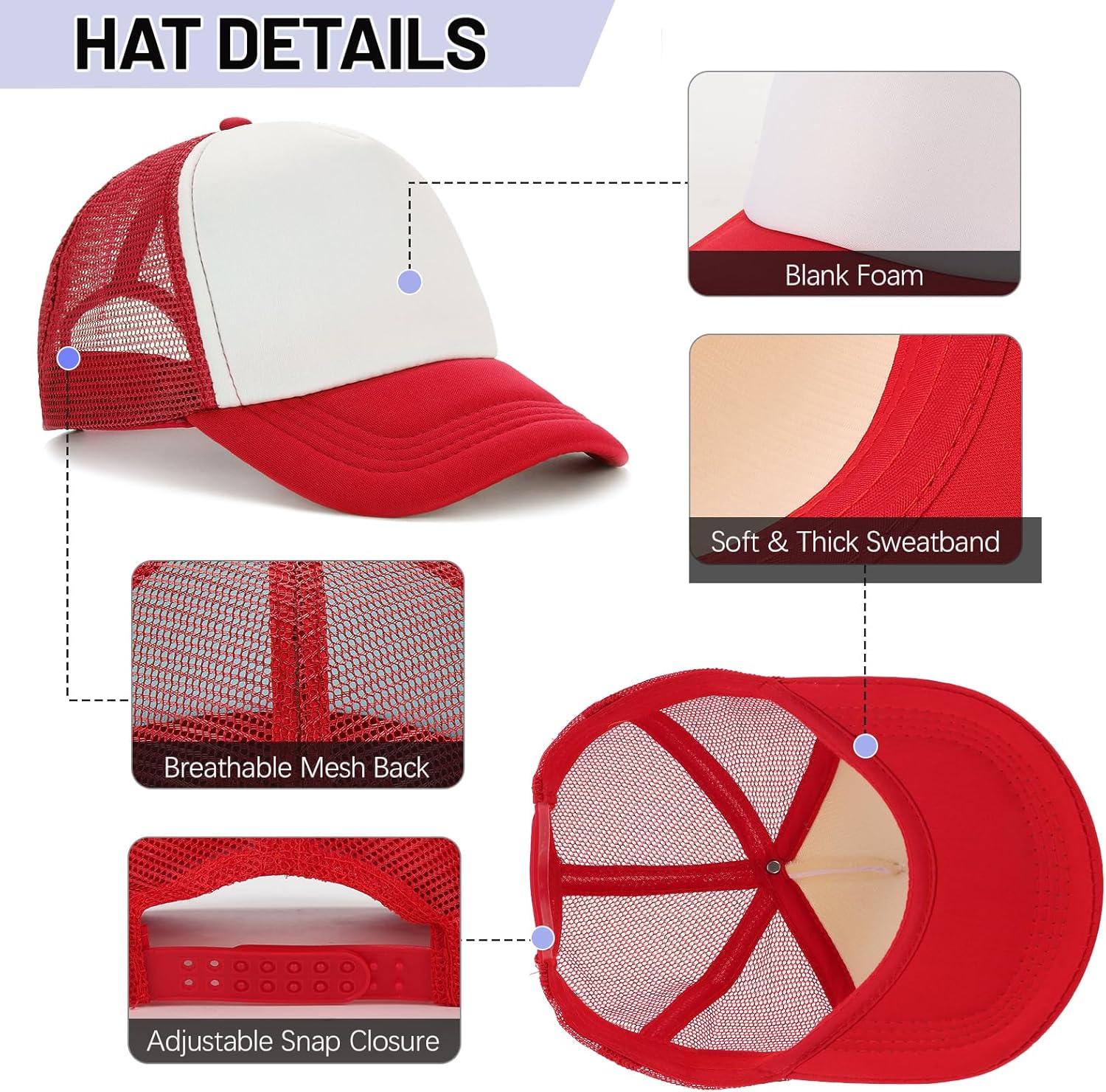 Ultrafun 10 Pack Trucker Hat Mesh Sublimation Blank Hats Adjustable Baseball Caps Hats for Men Women - Image 3