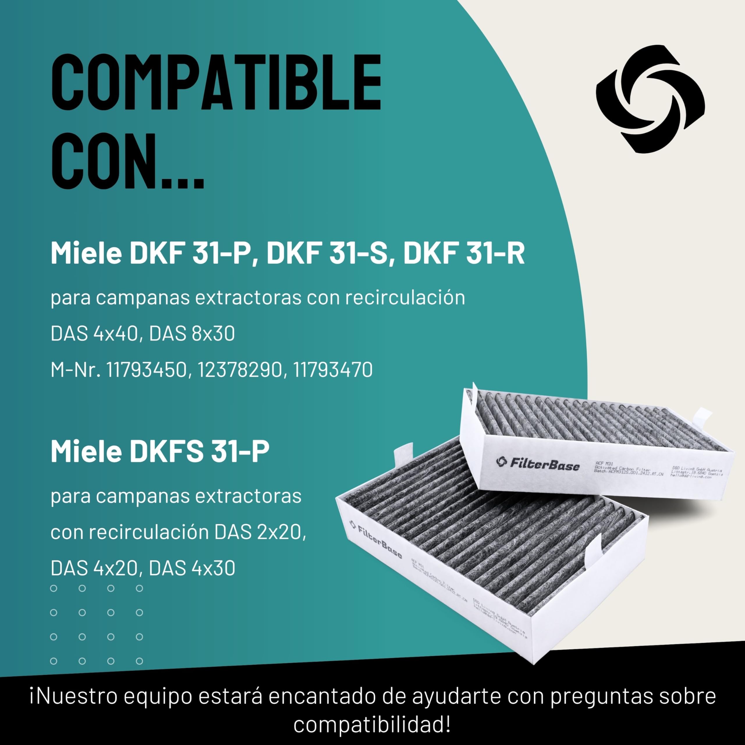 FilterBase Filtro de carbón activo Miele DKF 31-P compatible con campana extractora