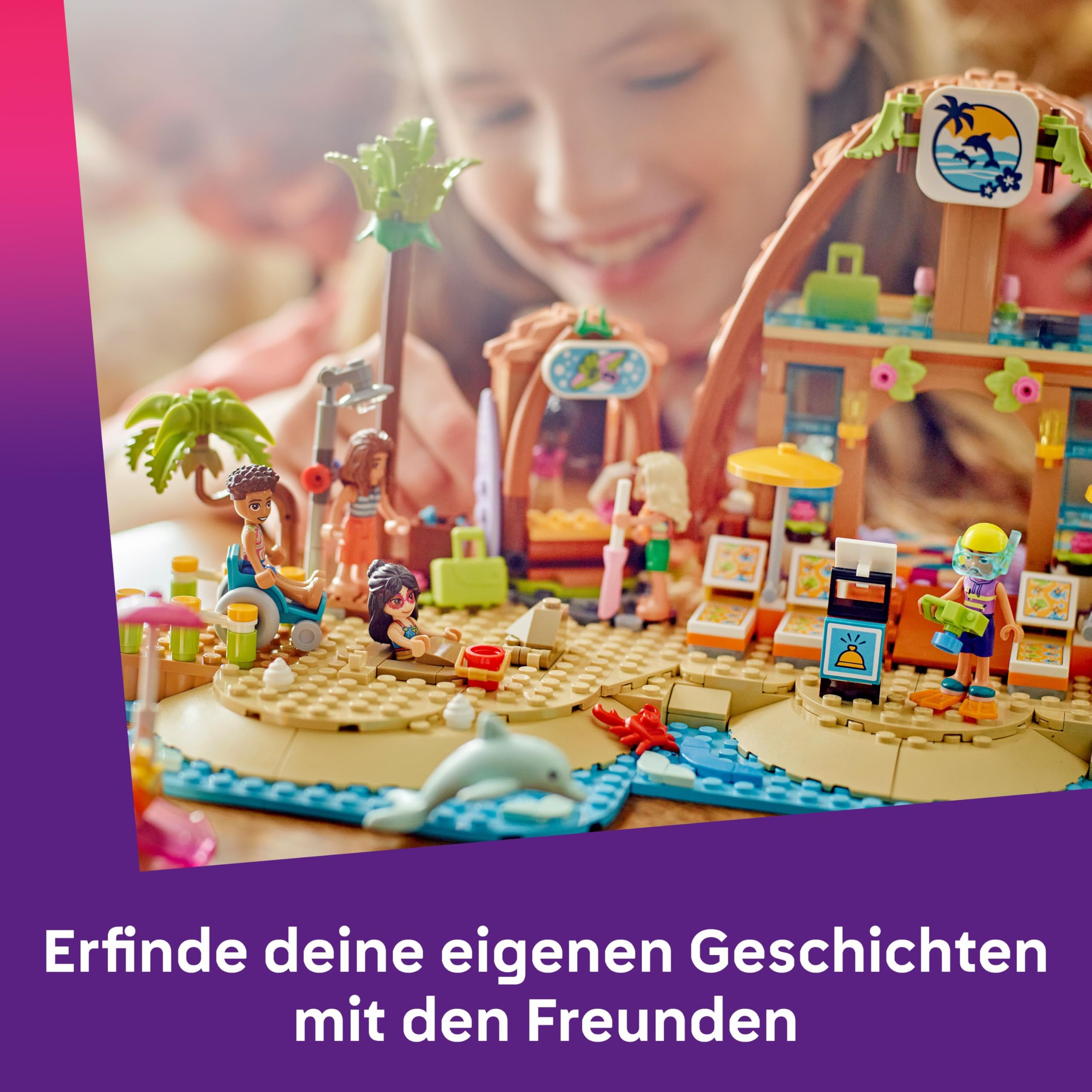LEGO Friends Familienurlaub im Strandresort - Spielzeug mit 6 Mini-Puppen, Schildkröten- und Delfinfiguren, Eisdiele und Zubehör - Kinder Geschenk für Mädchen ab 8 Jahren - 42673