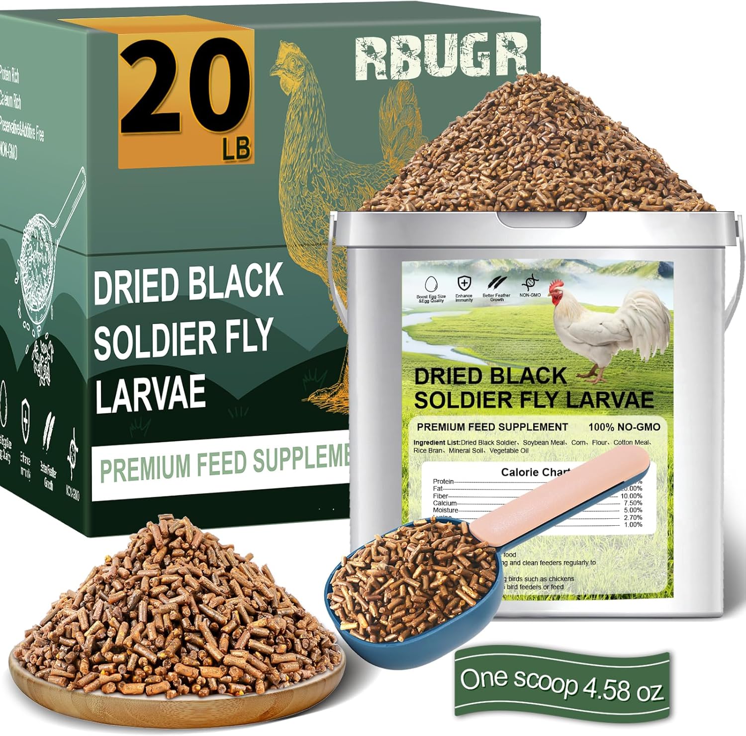 Chicken feed with dried black soldier fly larvae for chickens
