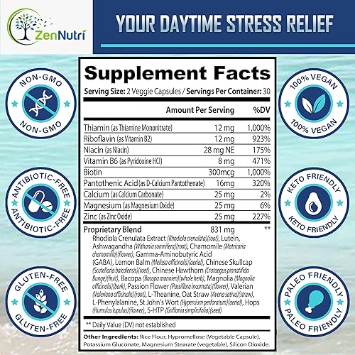 Miniatura 4 de Calm Prime Suplemento para aliviar el estrés sin somnolencia | Suplemento de apoyo del estado de ánimo | Mejora del estado de ánimo | Suplementos