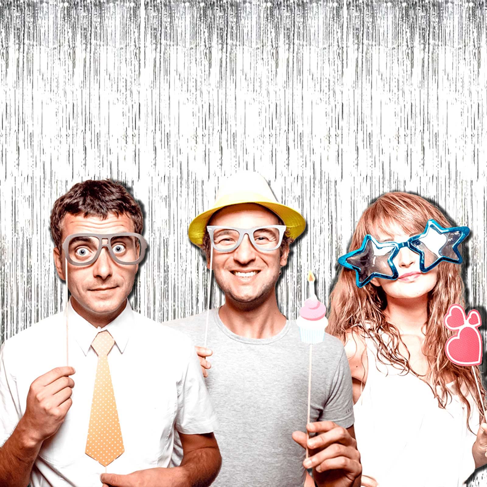 Paquete de 8 cortinas de flecos de aluminio plateado para decoración de fiesta, 3.28 pies x 8.2 pies para fiesta, fotomatón, cumpleaños, boda, suministros de decoración de fiesta de graduación 2022