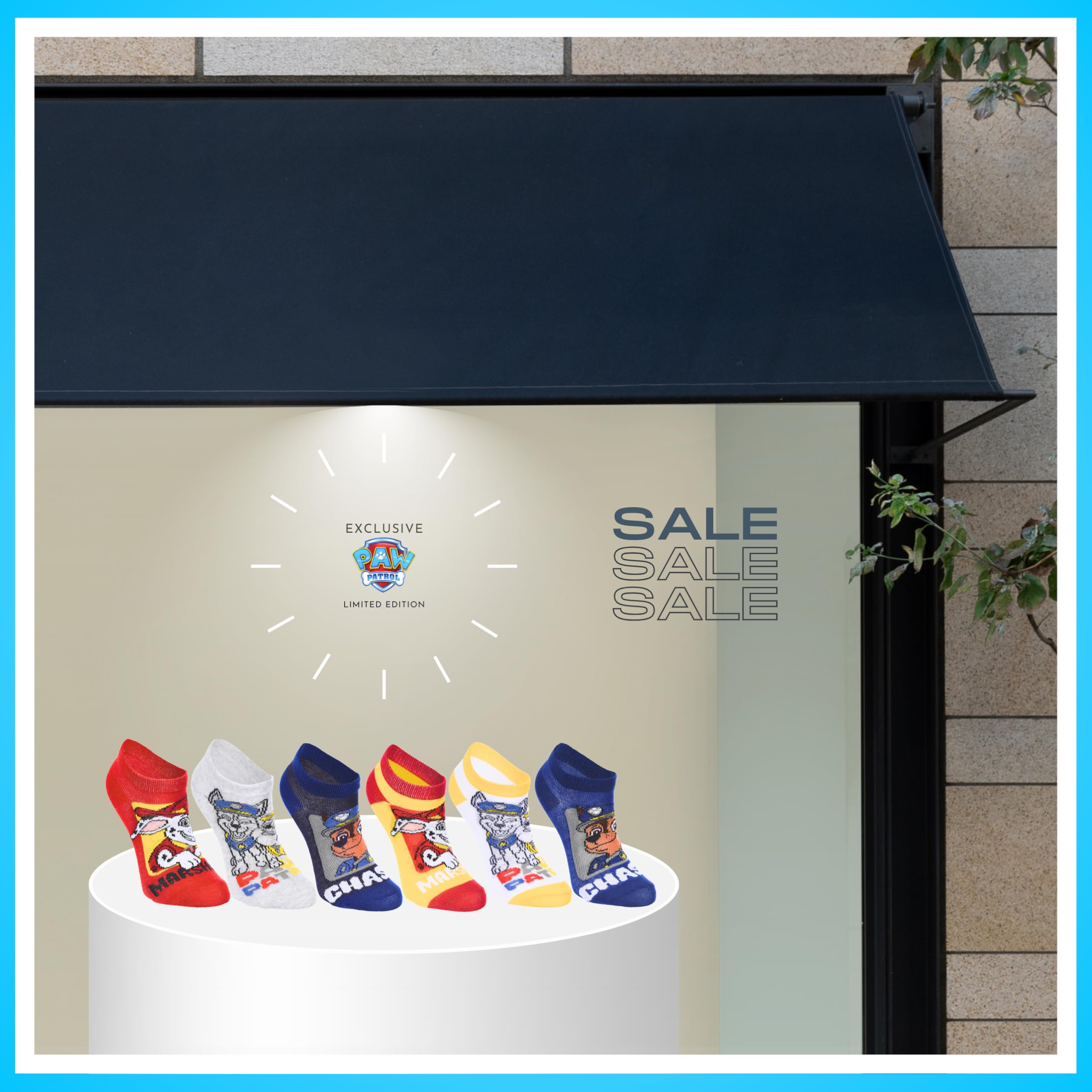 Paw Patrol Lot de 6 paires de chaussettes courtes invisibles en coton, cadeau pour enfants, tailles EU 23 à 34