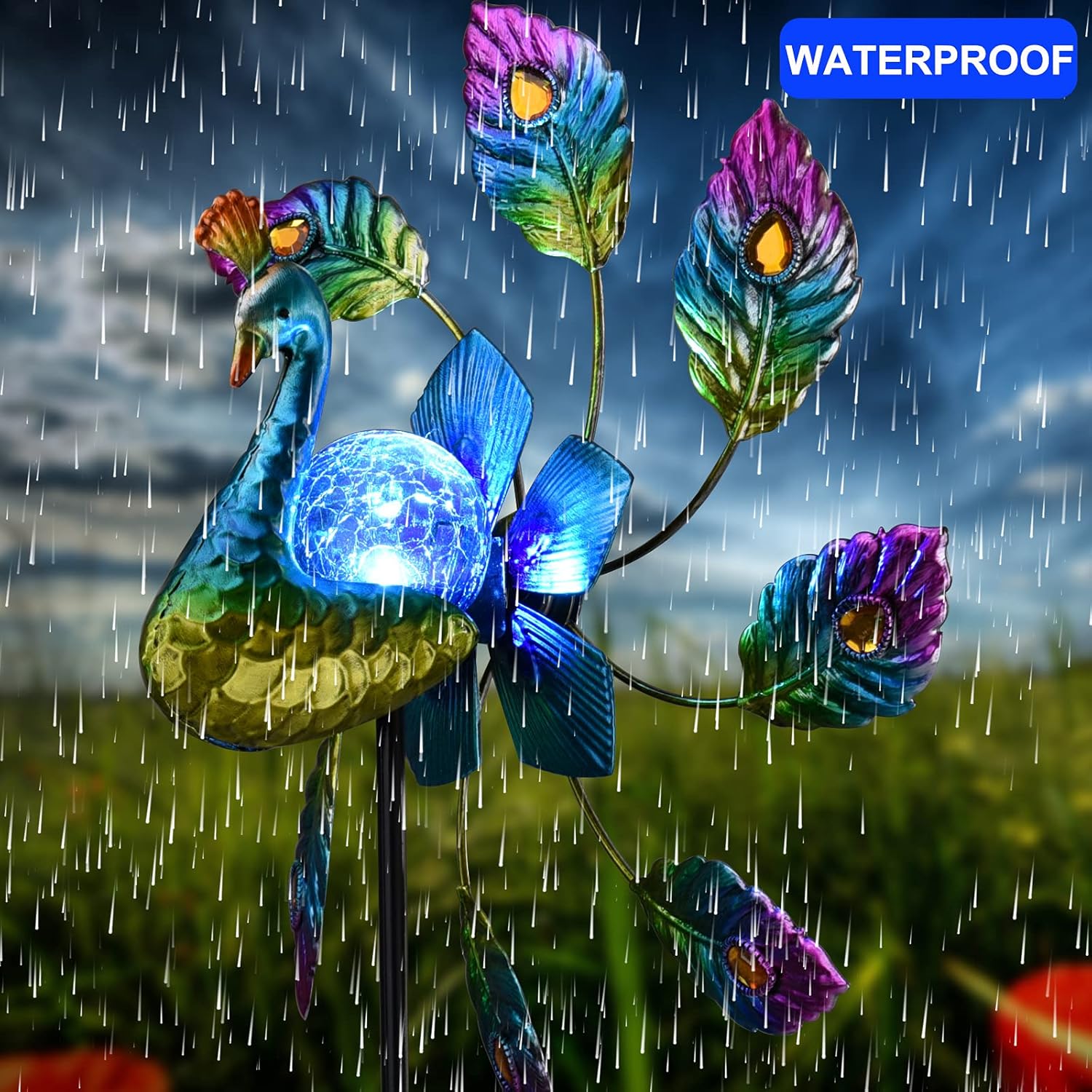 MINGZHE Solar Peacock Windmill Light,Windmills Solar Powered Colorful LED Windmill Metal Wind Sculpture Yard Art Decor for Patio(#1)