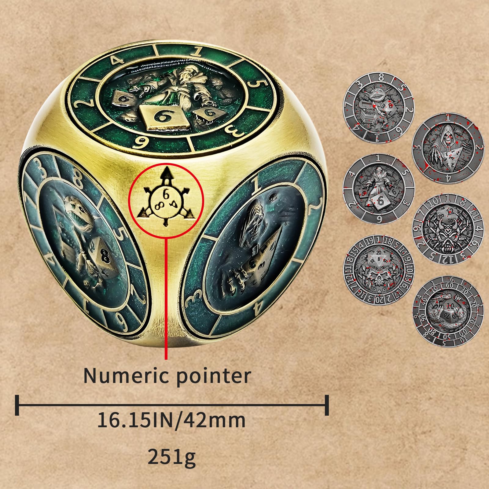 Dados giratorios DND 2025, juego de dados de metal 7 en 1 con alivio 3D para regalos de Calabozos y Dragones, dados poliédricos de juego de rol, accesorios de rol de mesa Fantasy D&D para DM y jugador