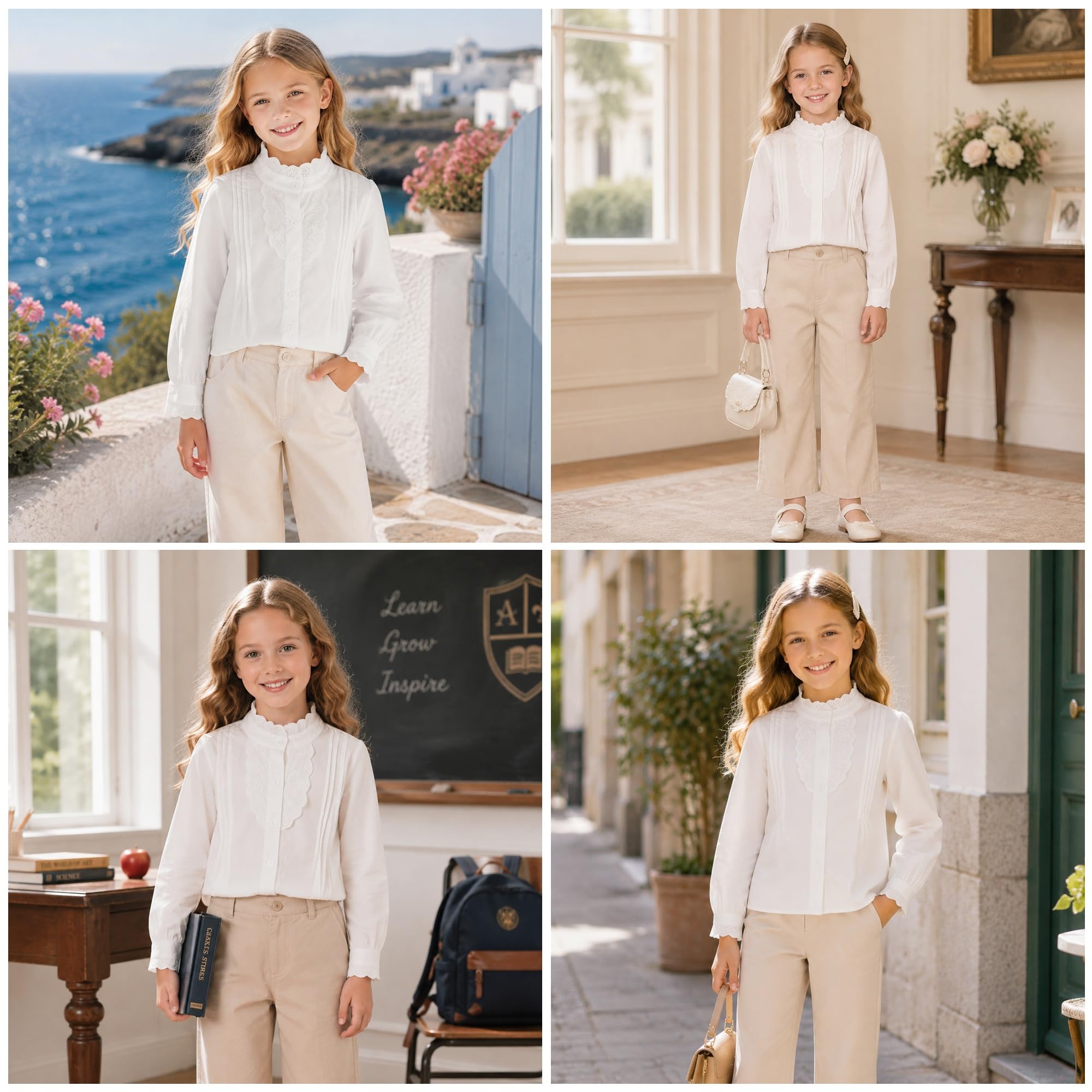 Mud Kingdom Blusa victoriana de algodón con volantes y botones para niñas pequeñas de 3 a 11 años