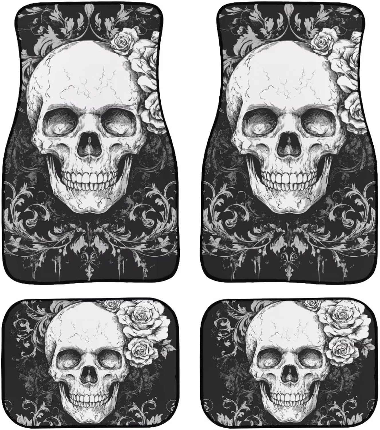 Forchrinse Funny Skeleton Print Car Floor Mats for Women Men Cool Carpets Front Back Auto Rugs Rubber Backing All Weather for Truck SUV