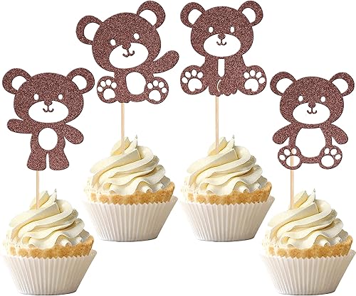 Miniatura 8 de 24 piezas de decoración de cupcakes con la frase "We Can Bearly Wait Cupcake Toppers Glitter Balloon Bear Cupcake Picks for Gender Reveal Baby Bear