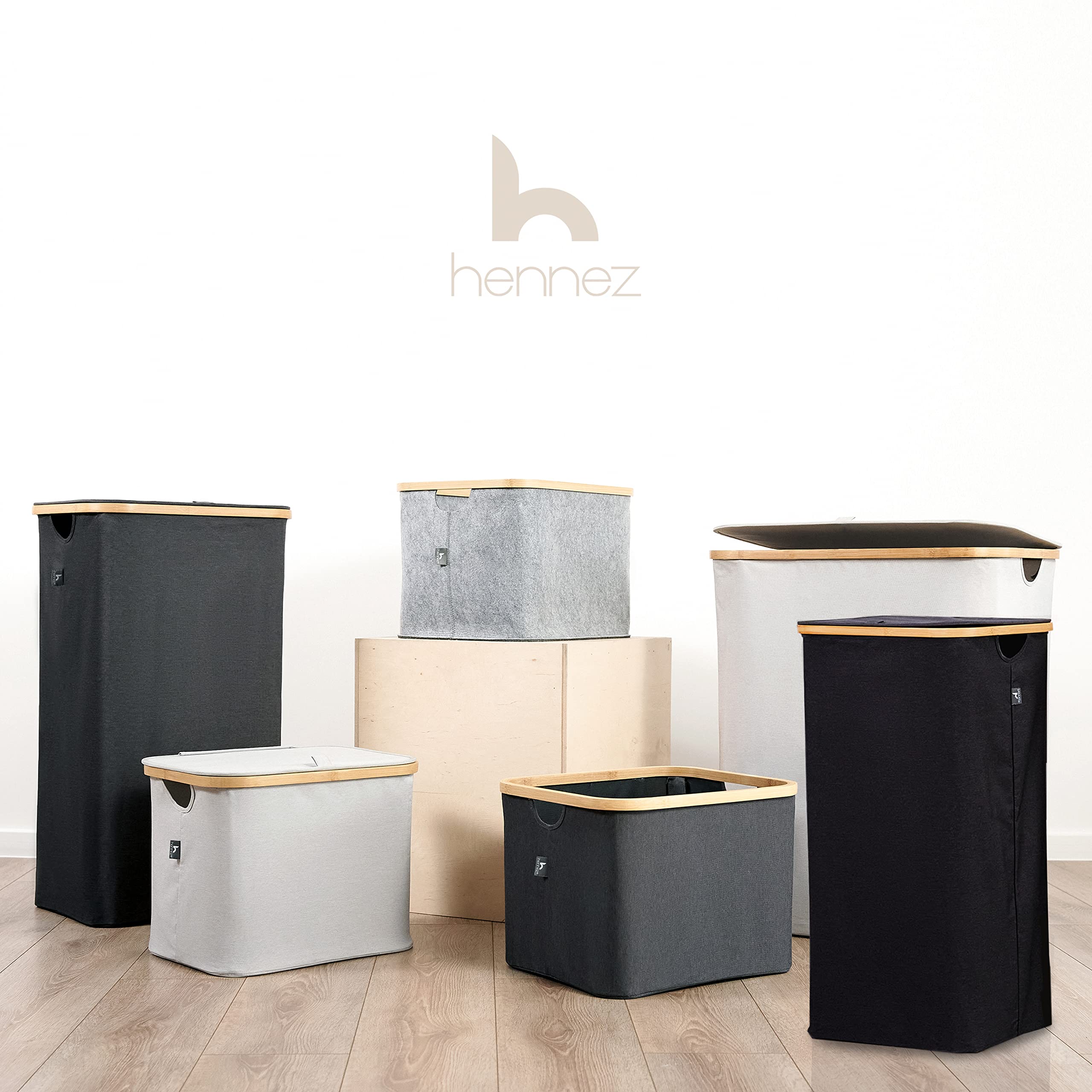 HENNEZ 100L Laundry Basket with Lid - Washing Hamper - Dirty Clothes Bin - Thick Fabric 220gsm