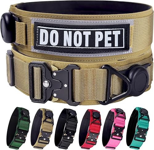 AirTag - Collar para perro, collar táctico militar de 2 pulgadas de ancho con soporte AirTag y 3 parches para mascotas, collar de nailon impermeable