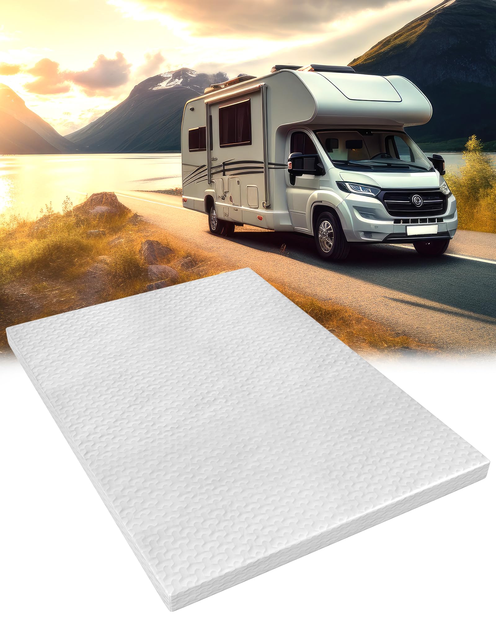 Cubrecolchón de espuma viscoelástica de 4 pulgadas [RV King] para RV con funda ultrasuave, certificado CertiPUR-US, 72 x 80 pulgadas