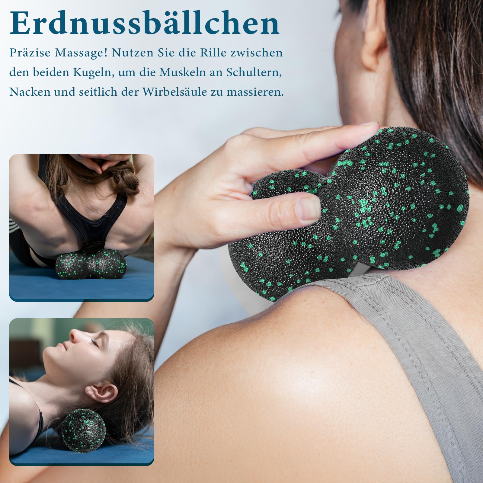 Zestaw wałków do masażu powięzi Blackroll Foam Roller zestaw z piłką do masażu powięzi, mały wałek do masażu powięzi, mały i podwójna piłka, do jogi, powięzi, treningu mięśni, zielony